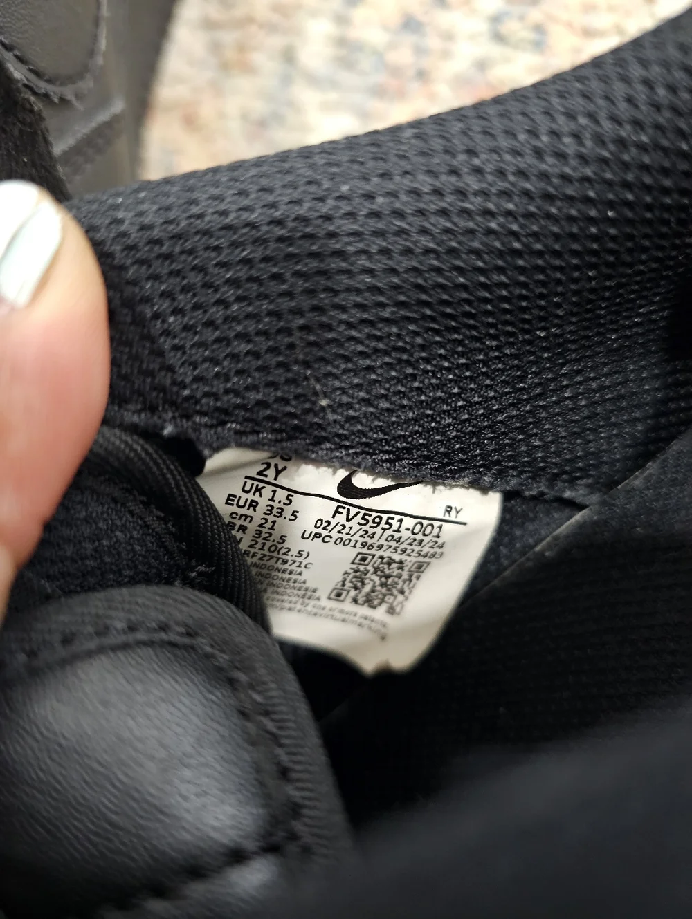 Nike Air Force 1 Black‎ Sneakers Size 2 youth
